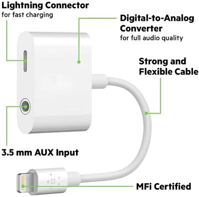 2 Pack Headphone Adapter for iPhone Lightning to 3.5 mm Headphone Jack  Adapter,Earphone Audio Jack Aux Connector for iPhone 12/11/XS/X/8/7 Audio 