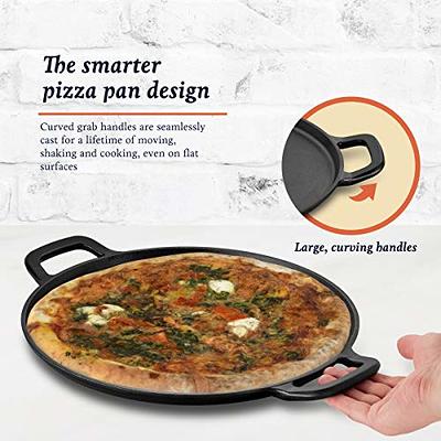  Legend Cast iron Pizza Pan, 14” Steel Pizza Cooker with Easy  Grip Handles, Deep Stone for Oven or Griddle for Gas, Induction, Grilling