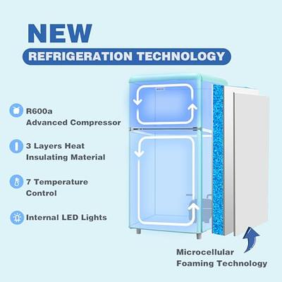 Compact Refrigerator 3.5 Cu.Ft WANAI Classic Retro Refrigerator 2 Door Mini  Refrigerator Adjustable Remove Glass Shelves Refrigerator Suitable for