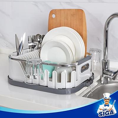 MR.SIGA Dish Drying Rack for Kitchen Counter, Compact Dish Drainer with  Drainboard, Utensil Holder and Cup Rack, Plastic Kitchen Drying Rack for  Dishes, Cups, Knives, Spoons and Forks, White - Yahoo Shopping