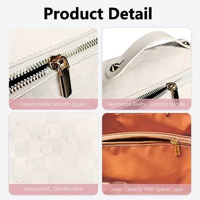 Large Capacity Travel Cosmetic Bag,PU Leather Waterproof Makeup Bag  Organizer,Lay Flat Travel Makeup Bag With Handle and Divider(WHITE)