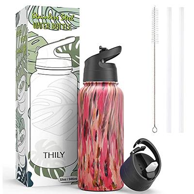 SANTECO Water Bottle 40 oz, Vacuum Insulated Stainless Steel Bottle with  Straw Handle Lid, Leakproof Bottles, Wide Mouth Easy Clean, Keep Drinks Hot  & Cold for Gym, Camping, Hiking, Pink Green 