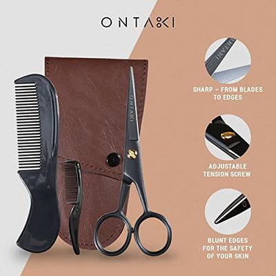 ONTAKI Curved and Rounded Facial Hair Scissors for Men - Mustache, Nose  Hair & Beard Trimming Scissors, Safety Use for Eyebrows, Eyelashes, and Ear