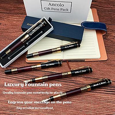 3 Pcs Wooden Pens Set with Pen Gift Case/Best Writing Fountain Pen Fancy Ballpoint Pen and Luxury Gel Pen with Ink Refills Promotional Business