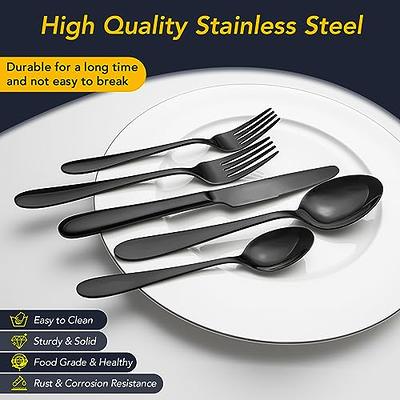 24 PCS Matte Black Silverware Set with Steak Knives, Stainless Steel  Flatware US