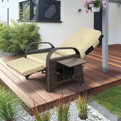 Patio Chaise Lounge Set, Outdoor Patio Wood Portable Extended Chaise Lounge  Chair Set with Foldable Tea Table, Outside Tanning Chairs Recliner Chair  for Balcony, Poolside, Garden, Dark Gray 