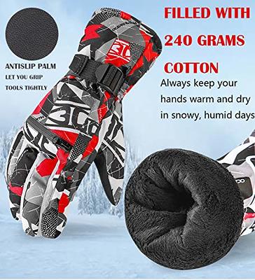 OOPOR Kids Winter Warm Gloves with Grip - Boys Girls Thermal Fleece Running Cycling Gloves Touch Screen Cold Weather Soft Anti Slip Mittens for