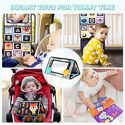 Baby Tummy Time Toys with Mirror, Books, Teethers - For 0-12 Months with  High Contrast, Montessori Crawling Toys for Boys & Girls