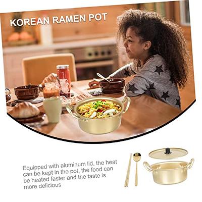 Ramen Pot, Korean Ramen Cooking Pot with Lid Korean Ramen Noodle Pot Fast  Heating for Kitchen Cookware for Home Camping Hiking, Gold
