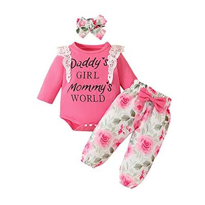 Mioglrie Newborn Baby Girl Clothes Rompers Pants Set Floral Baby