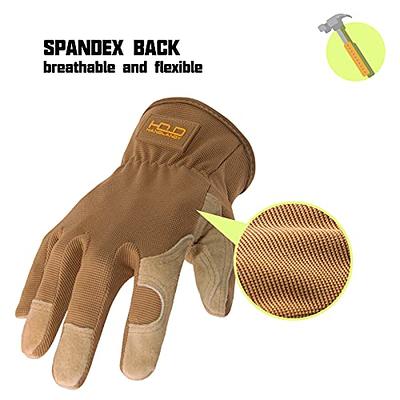 HANDLANDY Men Leather Gardening Gloves, Utility Work Gloves for Mechanics,  Construction, Driver, Dexterity Breathable Design