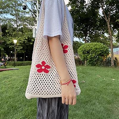 Fashion Vacation Crochet Tote Bag Aesthetic Bag Y2k Nitted Shoulder Bag  Summer Mesh Beach Bags Handbag For Girls(Orange)