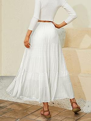 NASHALYLY Women's Chiffon Elastic High Waist Pleated A-Line Flared Maxi  Skirts(White,2XL) - Yahoo Shopping