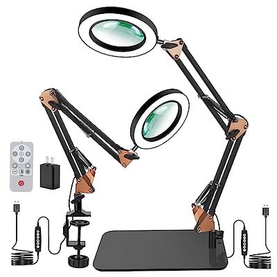 LANCOSC 10X Magnifying Glass with Light and Stand, Large Base Magnifying  Desk Lamp with Clamp, 5 Color Mode Stepless Dimming LED Lighted Magnifier