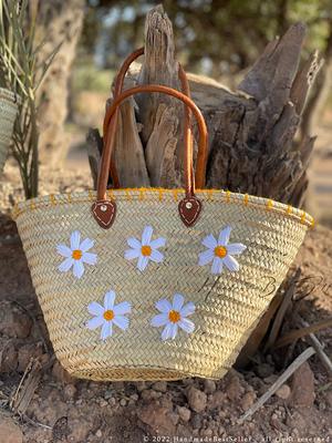 STRAW BAG Handmade with leather, French Market Basket