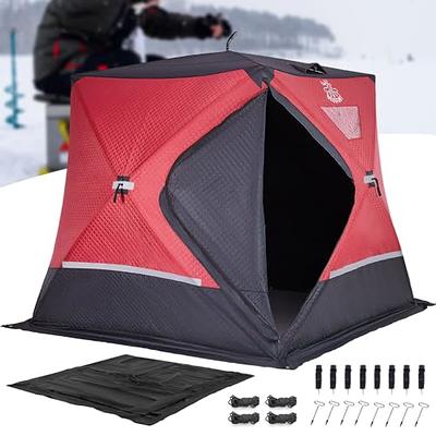 3-Person to 4-Person Portable Pop-Up Ice Fishing Shelter Tent with Floor Mat, Anchors, Tie Ropes, Carrying Bag