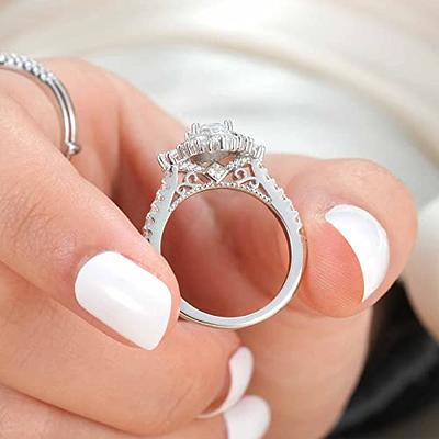 Newshe Engagement Rings for Women Wedding band Ring Enhancer Bridal Set 3.5  Ct 925 Sterling Silver Halo 5A Cz Size 6 - Yahoo Shopping