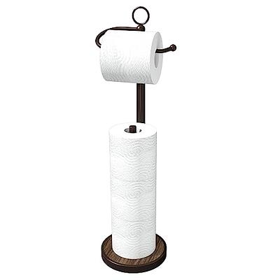 Free Standing Toilet Paper Holder with Wood Base, White 