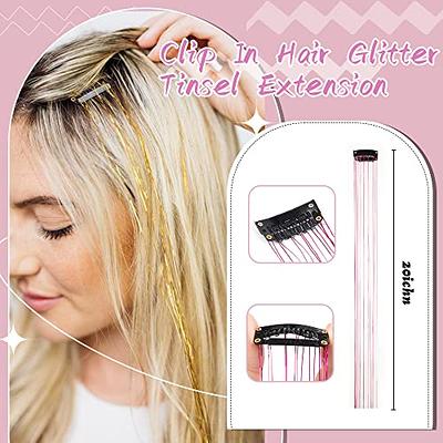 6Pcs Clip-in Hair Tinsel Kit Shining Silver 20 Inch Heat Resistant Glitter  Tinsel Hair Extension with Clips Fairy Hair Sparkle Strands Festival Gift