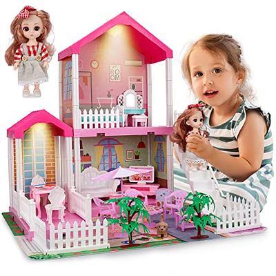 Doll House, Dream Doll House Furniture Pink Girl Toys, 4 Stories 10 Rooms  Dollhouse with 2 Princesses Slide Accessories, Toddler Playhouse Gift for