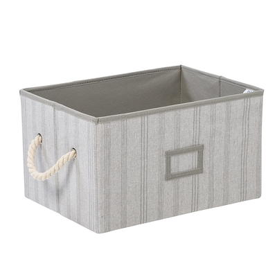 Honey Can Do Set of 3 Collapsible Large Fabric Storage Bins with Handles, Gray Stripes