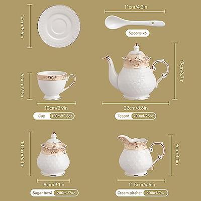 Sweejar 21 Piece Porcelain Tea Set, Vintage British Floral Relief Gold  Rimmed Teapot Cup and Saucer