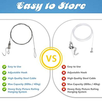 Heavy Duty Picture Wire Hanging Kit - D-Ring, Screws, Hanging Hooks,Level.  Supports up to 110 lbs 50+ Feet (15.25M) Stainless Steel Wire Hanger