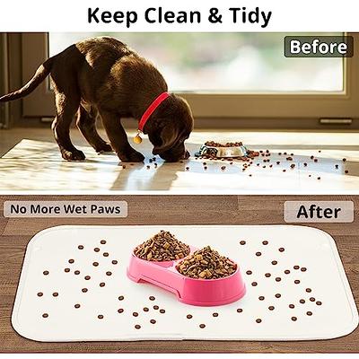 VIVAGLORY Dog Food Mat, Cat Dog Feeding Mat, Waterproof Non-Slip Food Grade  Silicone Mat Placemat with Raised Edge, Anti-Messy Pet Bowl Mat for Food