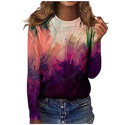 Long Sleeve Workout Tops for Women Round Neck Big and Tall Blusas Casuales  Flower Patterned Sweatshirts fall Clothing Casual Hide Belly Tees Shirts  for Wedding Guest Teen Purple XL - Yahoo Shopping