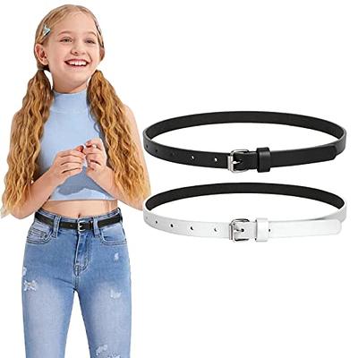 WERFORU 2 Pack Kids PU Leather Skinny Belt for Girls Boys Teen