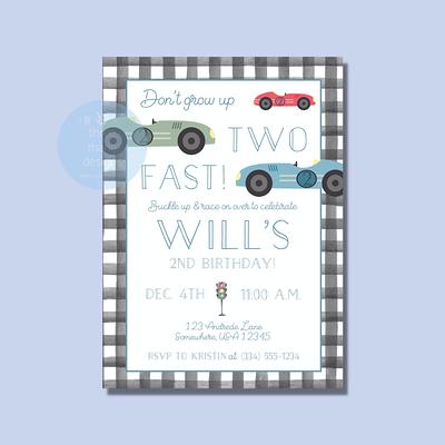 Editable Racing Car Birthday Invitation Growing Up Two Fast Invite