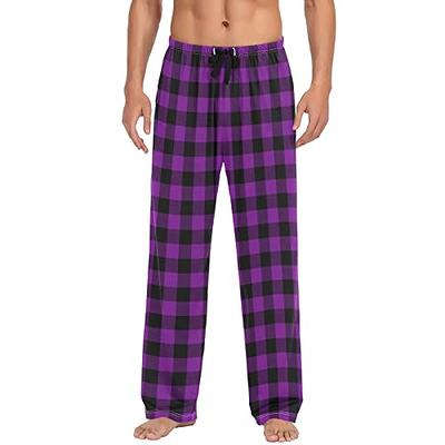 Mens Cream Plaid Pajama Pants Purple Buffalo Pj Pants for Men