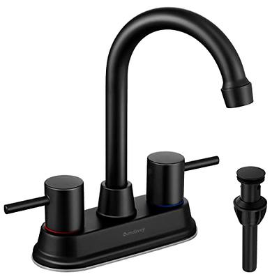 Bathroom Faucets for Sink 3 Hole, Hurran 4 inch Matte Black with Pop-up  Drain and 2 Supply Hoses, Stainless Steel Lead-Free 2-Handle Centerset  Faucet