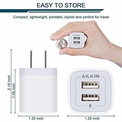 3Pack Dual Port USB-C Wall Plug-in USB Charger, AILKIN 20W Power Delivery +  QC3.0 A Double Fast Charging Block for iPhone 15 14 13 12 Pro Max Mini 11