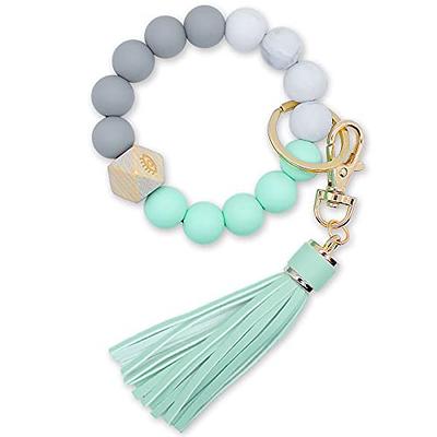 Wrist Key Chain with Beads Silicone Wrist Key Ring Bracelet Keychain for  Women Silicone Beaded Bangle Chains 