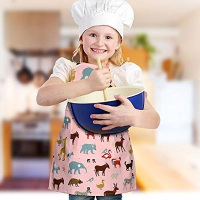 Kids Apron and Chef Hat Set, Boys Girls Adjustable Child Aprons with 2  Pockets Kitchen Bib Aprons for Kitchen Cooking Baking Wear (White L) 