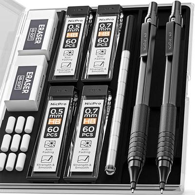 Nicpro 4PCS Metal Mechanical Pencils Set 0.7Mm, Lead Drafting Pencil 0.7 Mm  with