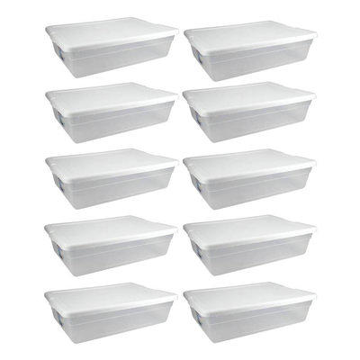 Sterilite 6 Qt Latching Storage Box, Stackable Bin with Latch Lid, Organize  Linens, Towels, Clothing in Home Closet, Clear with White Lid, 12-Pack