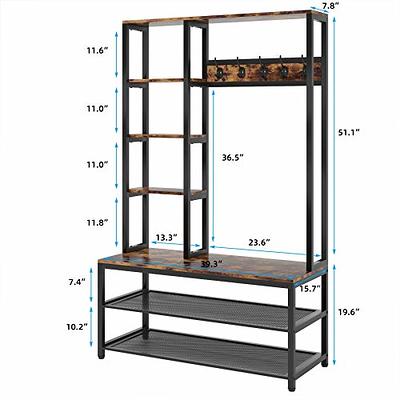 Hall Tree with Shoe Storage Bench, Coat Rack with 7 Hooks,Interchangeable 4 Tier Side Storage Shelves, Small Cute Side Bench,Industrial 5-in-1