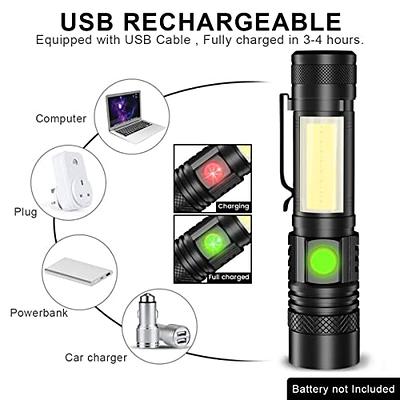 Led White Green Red Blue Rechargeable Flashlight Zoomable Torch Lamp with  COB Side Lights and Magnetic Tail Fishing Camping Outdoor Working Light 