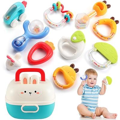 LITTLESMET Baby Rattle Sets Teether Rattles Toys, 8pcs Babies Grab Shaker  and Spin Rattle Toy Early Educational Toys with Owl Bottle Gifts Set for