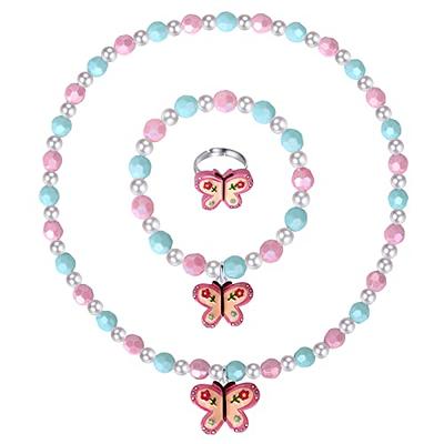 Pinksheep Kids Beaded Necklace and Bracelet 3 Sets Little Girls Jewelry in Box Favors Bags for Kids
