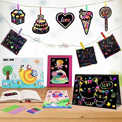 ZMLM Scratch Paper Art-Crafts Gift: 2 Pack Bulk Rainbow Magic Paper Supplies  Toys for 3 4 5 6 7 8 9 10 Years Old Girls Kids Favors Gifts for Birthday  Halloween Christmas