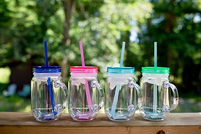 Zephyr Canyon Plastic Mason Jars with Handles, Lids and Straws