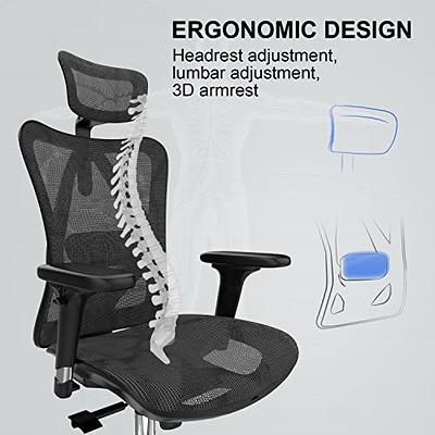 SIHOO M18 Ergonomic Office Chair for Big and Tall People Adjustable  Headrest with 2D Armrest Lumbar Support and PU Wheels