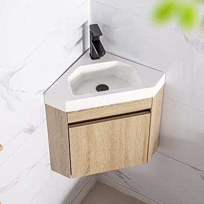 White and Black Wall Mount Corner Bathroom Vanity Cabinet Sink