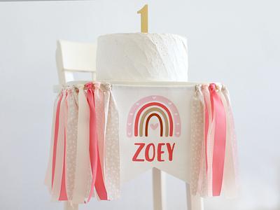Pastel Rainbow High Chair Banner for First Birthday - pennant, bunting,  pastel rainbow first birthday decor, rainbow banner photo prop