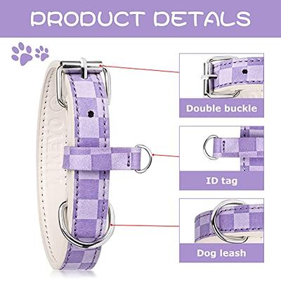 Dog Collar for Small Medium Large Dogs Pet Collars Girl Boy, PU Stamping  Leather Plaid Dogs Collar Adjustable Chihuahua Teacup Yorkie Puppy Collar