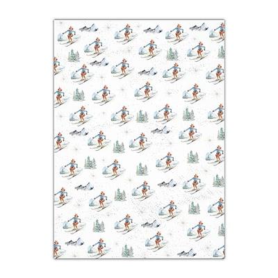 Watercolor Vintage Skier Wrapping Paper Sheets - Premium Skiing