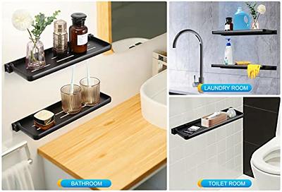 Wall Floating Shelves 2 Pack, No Drill Adhesive Mount, Black Metal Hanging Shelf, Storage Bookshelf Rack for Bathroom, Bedroom, Kitchen, Laundry